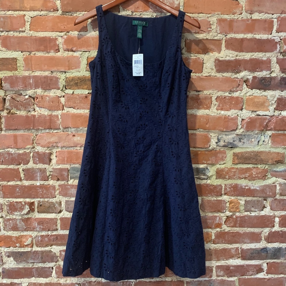 Ralph Lauren Navy Eyelet Dress Size 6 New w/ Tags